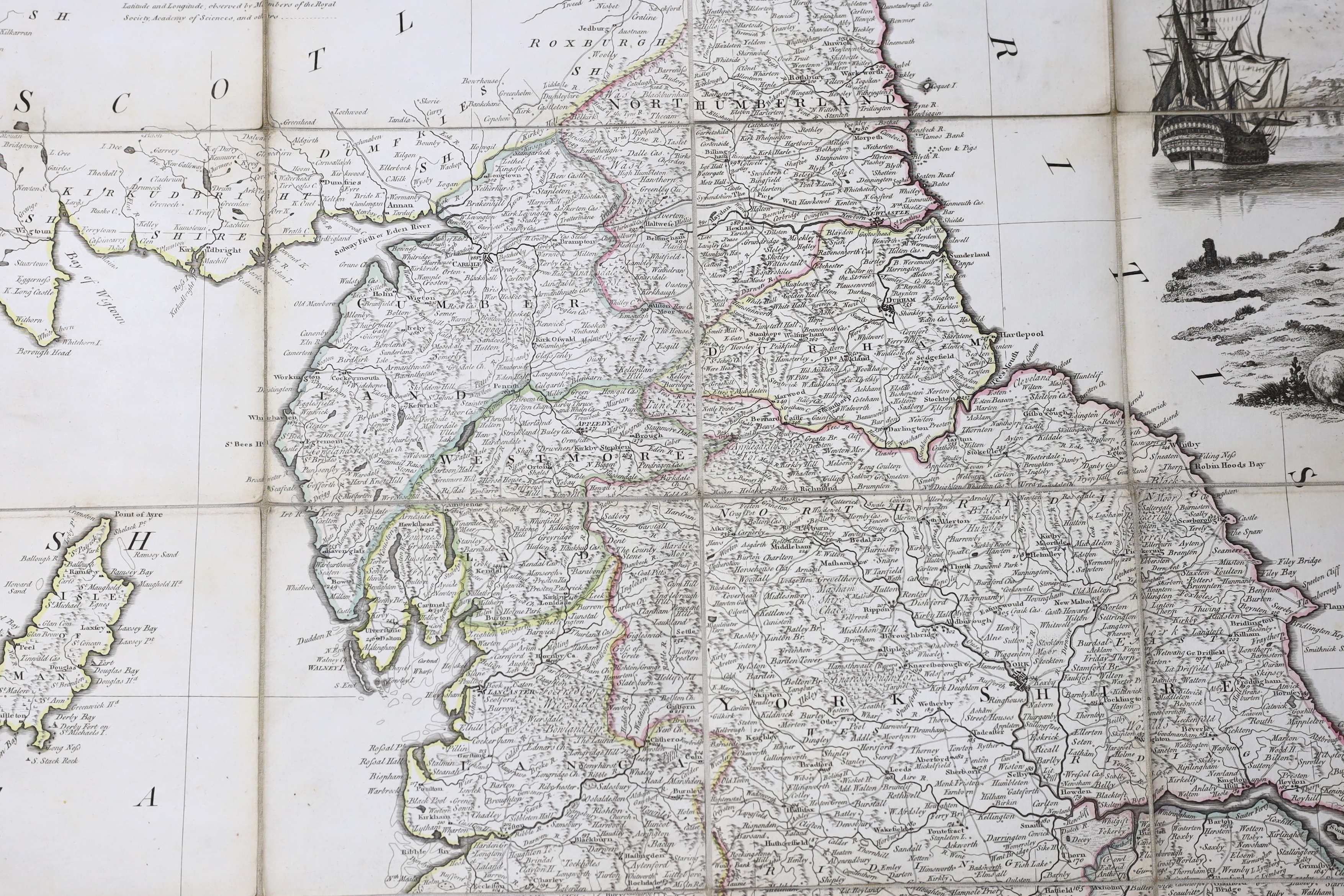 Kitchen, Thomas - South Britain or England and Wales, Drawn from several Surveys & C on the New Projection corrected from Astrometrical Observations…a hand-coloured engraved folding map, linen backed, Robert Sawyer and J